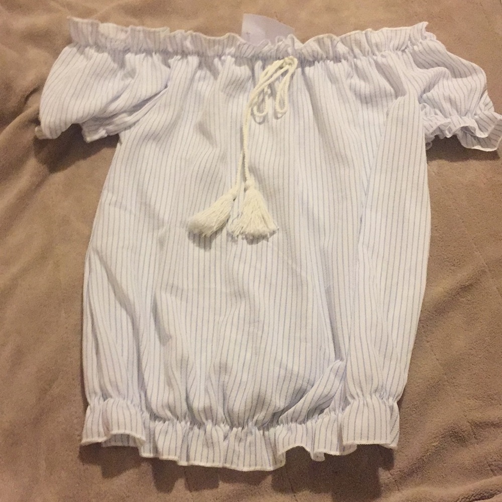 Charlotte Russe off-the-shoulder striped blouse.